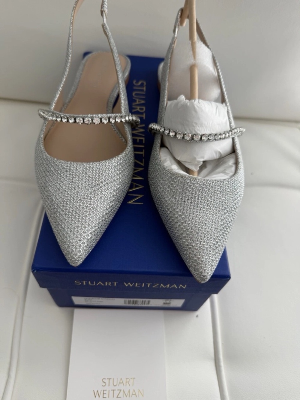 Stuart Weitzman Gunmetal Mesh Flats with Crystalized Straps